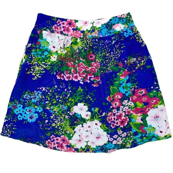 Francesca's / Alya brand blue skirt w pink & green floral pattern SZ M - Picture 4 of 9